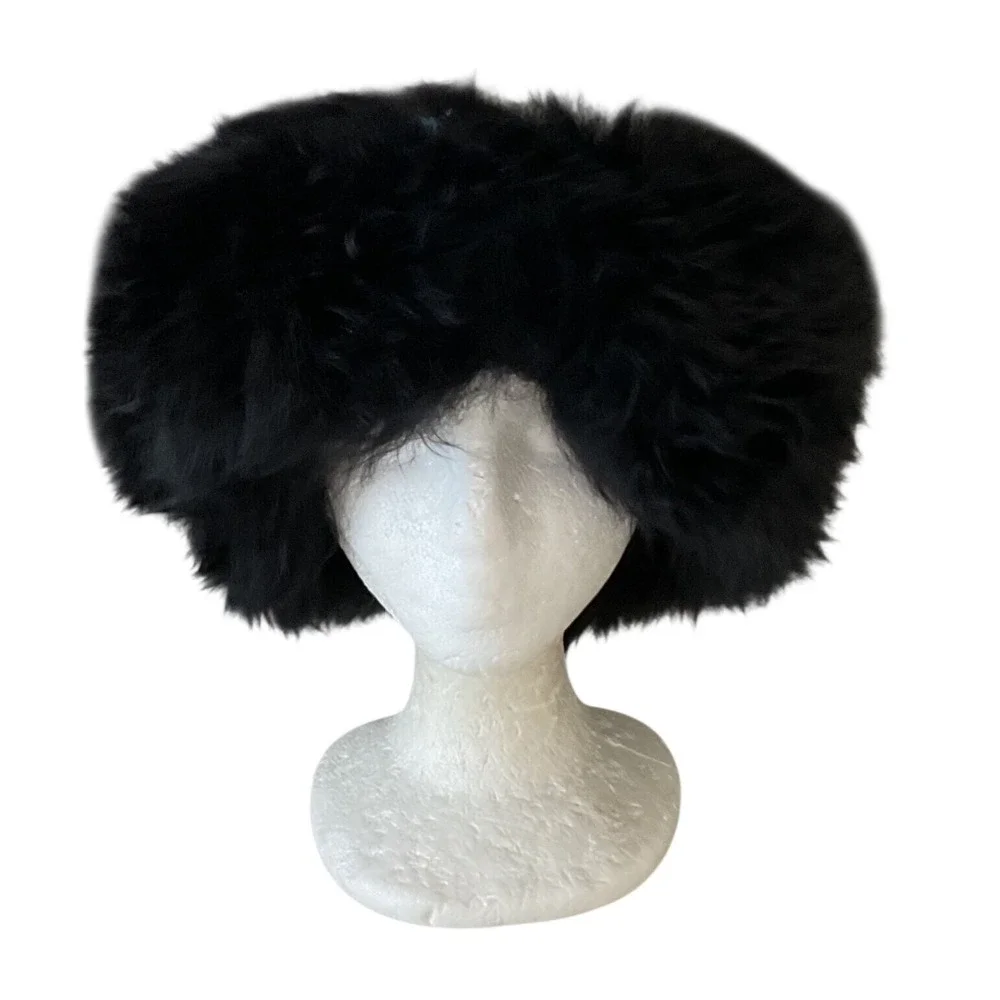 Vintage Plaza Suite by Betmar hat Italy Wool Knit Lamb Fur Trim Blue Green